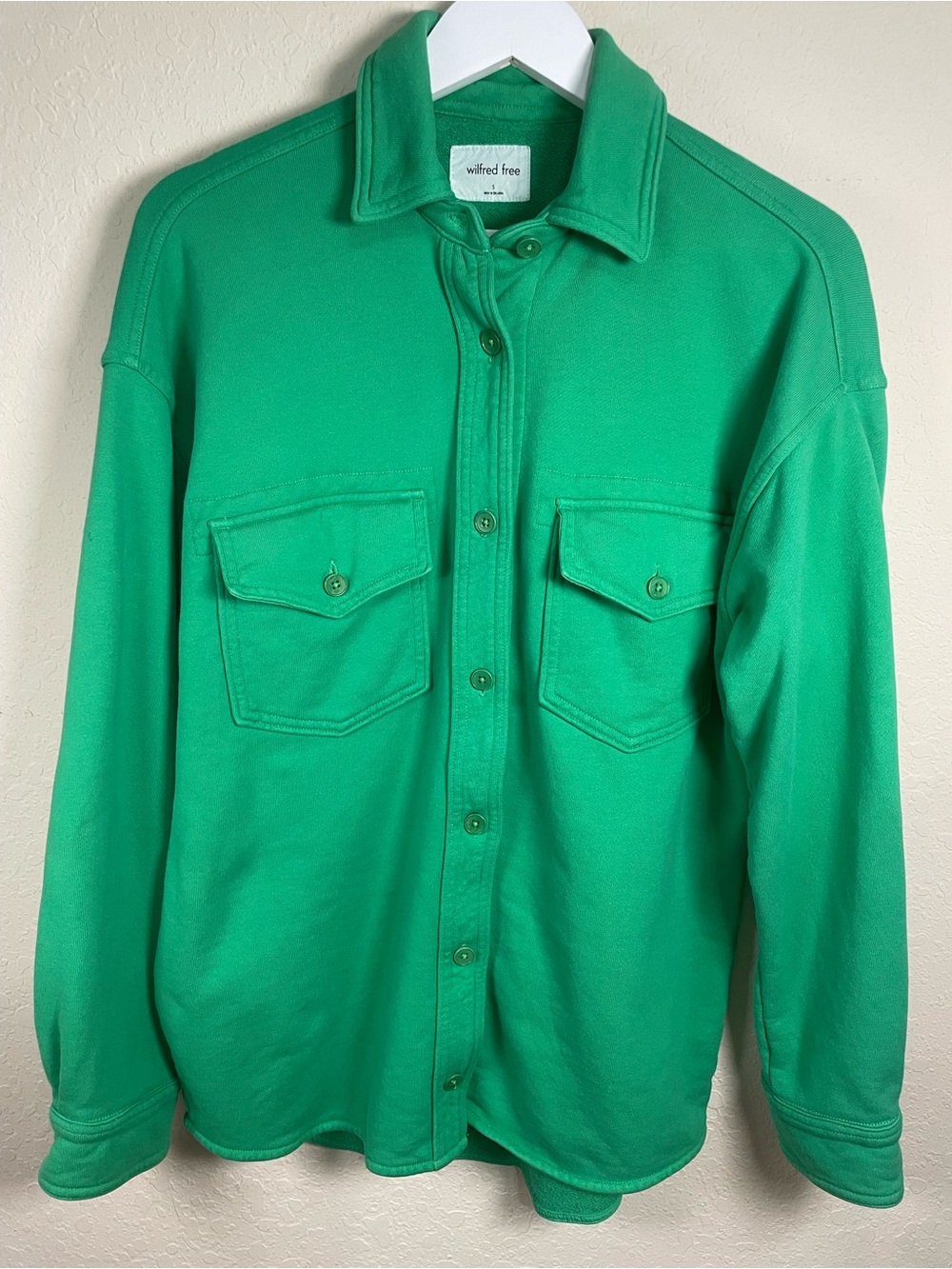 Wilfred Free Aritzia Kelly Green Terry Fleece Shacket Shirt Jacket S